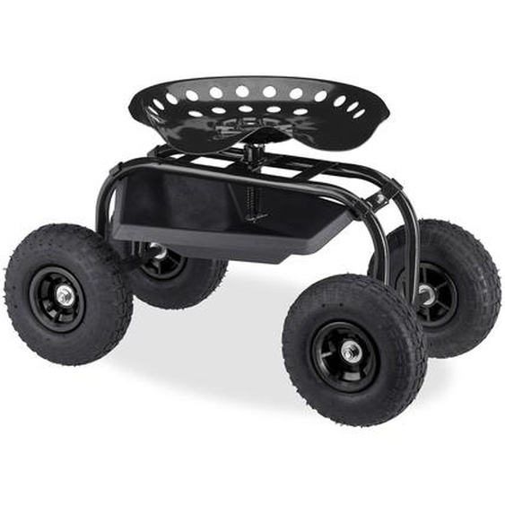Siège à roulettes Relaxdays, pour le jardin et latelier, 150 kg, réglable en hauteur de 48 à 56 cm, siège de jardin mobile à 4 roues, noir
