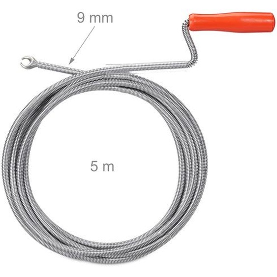 Spirale de débouchage Relaxdays avec griffe, débouchage mécanique, WC, douche, lavabo, acier, 9 mm x 5 m, argent