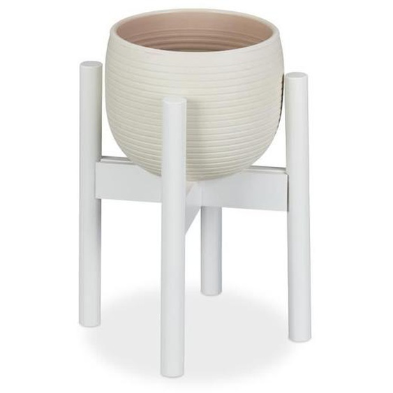 Relaxdays support pour fleurs en bambou, réglage individuel, pots de fleurs jusqu’à 32 cm, présentoir, H: 35,5 cm, blanc