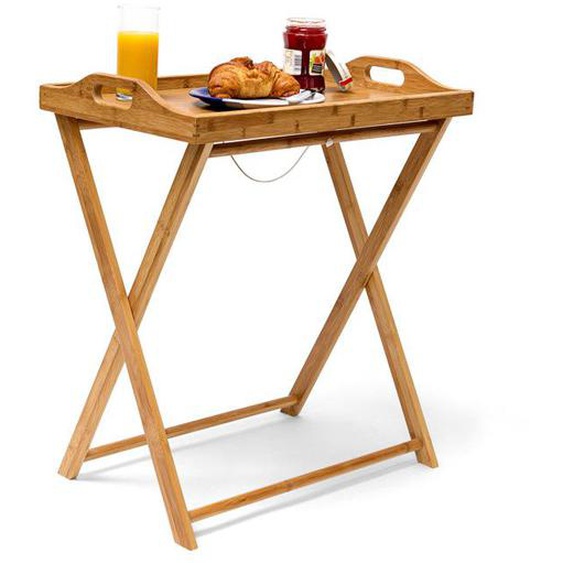Relaxdays Table dappoint pliante, avec tablette, table de salon basse, en bambou, H x L x P : 63,5 x 55 x 35 cm, nature