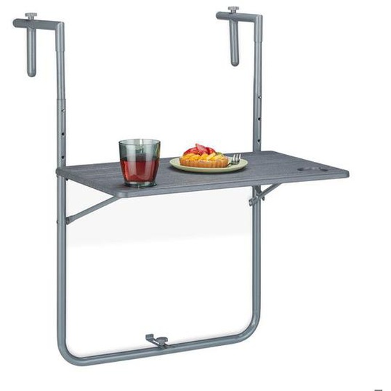 Relaxdays Table de balcon suspendue rabattable, rectangulaire, HxL: 59,5x60 cm, hauteur 3 niveaux 2 porte-boissons, gris