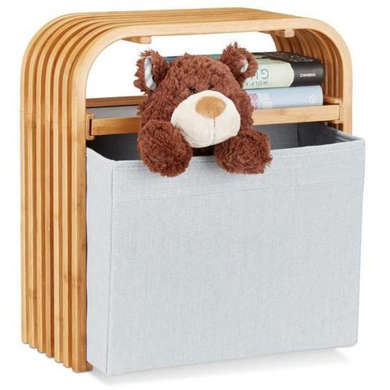 Relaxdays Tabouret avec rangement pouf repose-pieds bois de bambou boîte rangement tissu, nature