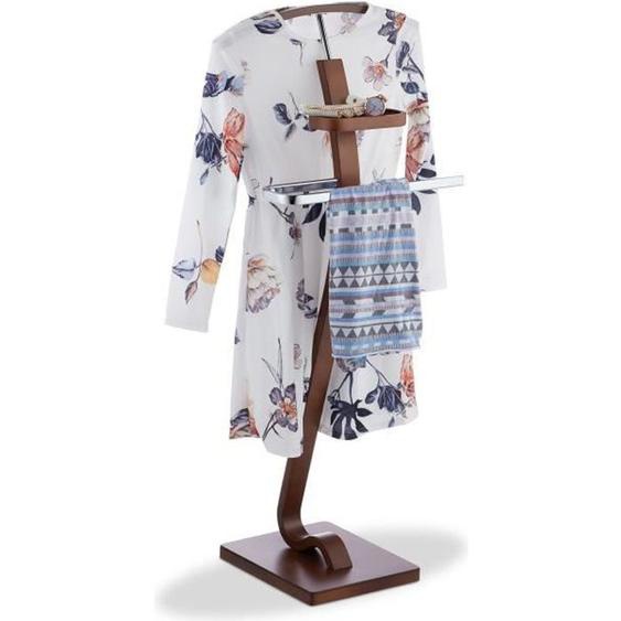 Relaxdays Valet de chambre, chevalet noyer, portant vêtements, valet de nuit, porte-vêtements 112 x 46,5 x 33 cm, brun