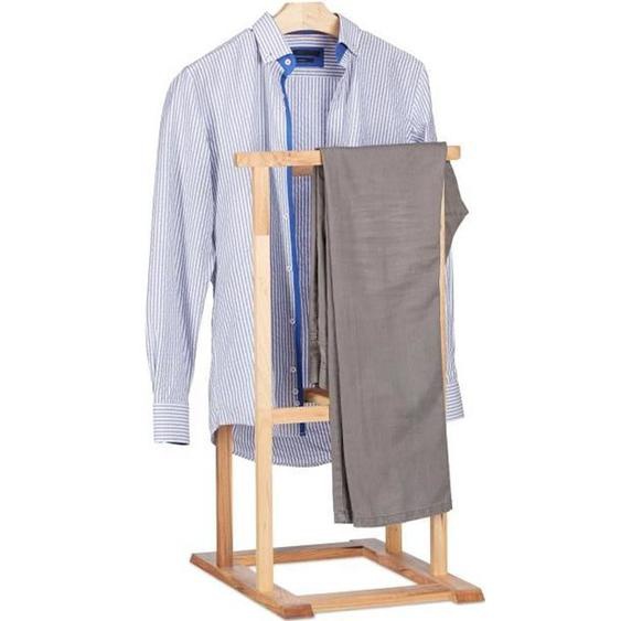 Relaxdays Valet de chambre en bois de noyer porte-vêtements sur pied pantalon valet nuit HxlxP: 102 x 47 x 50 cm, nature