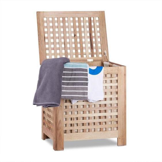 Relaxdays Coffre à linge avec couvercle et sac amovible, volume : env. 70 L, HLP : env. 55,5 x 52,5 x 39,5 cm, nature