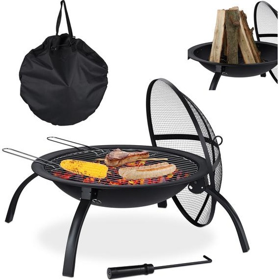 relaxdays XL Bac à feu avec accessoires pour barbecue