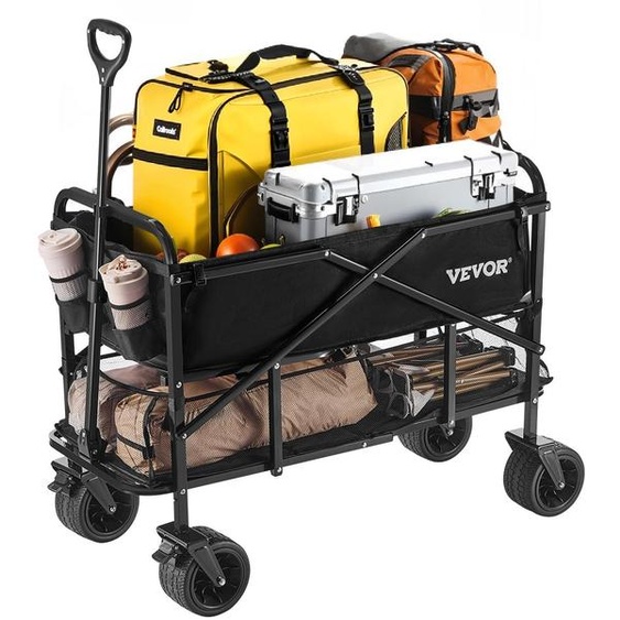 Remorque pliante à deux niveaux - Capacité de charge de 450 lbs - Volume de 300 litres - Cadre en acier - Idéale pour le camping et les courses