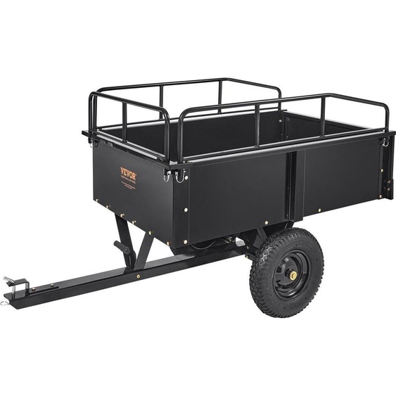 Remorque robuste pour VTT, benne basculante en acier, 750 livres (340 kg) et 15 pieds cubes (0,42 m³), remorque utilitaire de jardin avec côtés amovibles pour tracteur tondeuse à gazon