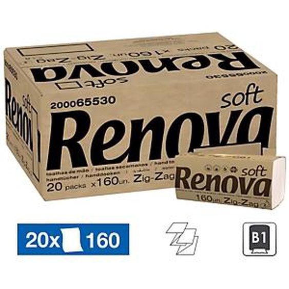 RENOVA Essuie-mains enchevêtrés Renova Zig-Zag Soft, 20 paquets de 160