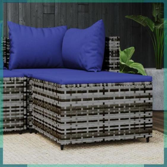 Repose-pied de jardin avec coussin Gris Résine tressée-FHE319852