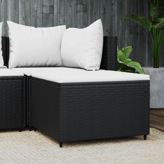 Repose-pied de jardin avec coussin noir résine tressée