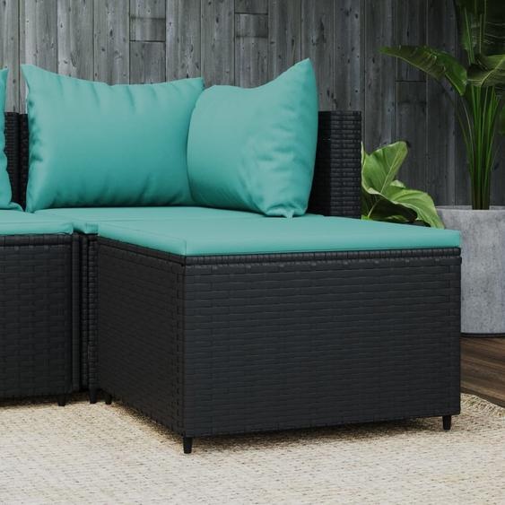 Repose-pied de jardin avec coussin noir résine tressée