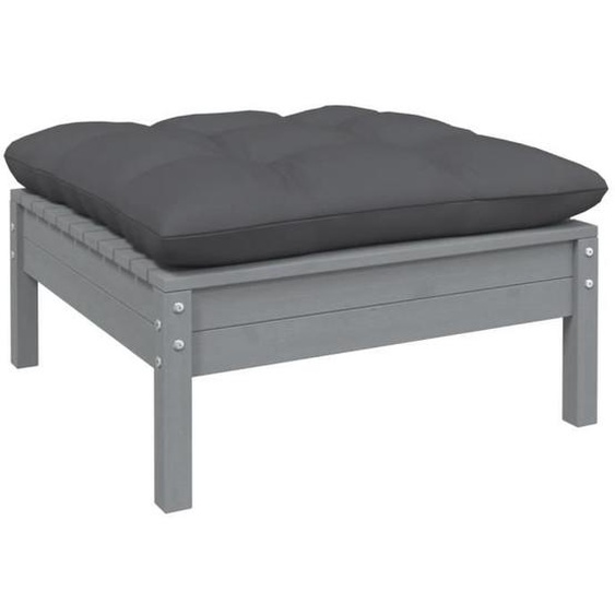 Repose-pied de jardin en bois de pin gris avec coussin anthracite - DUOKON - Contemporain - Design