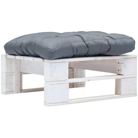 Repose-pied palette de jardin avec coussin gris Blanc Bois