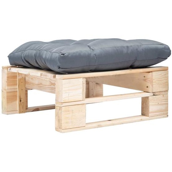 Repose-pied palette de jardin avec coussin gris bois naturel