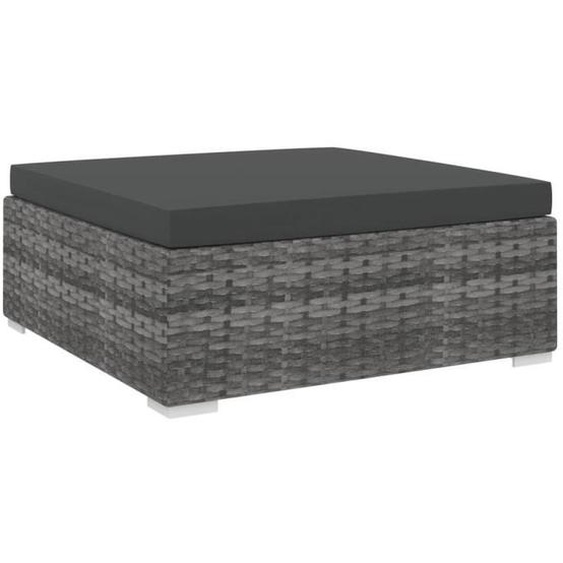 Repose-pied sectionnel en résine tressée gris DUOKON - 70x70x26cm - Coussin 6cm - Jardin