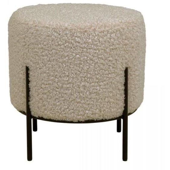 Repose-Pieds Rond - ALTOBUY - Fintry - Imitation Laine Beige - Pieds Acier Noir - Design Contemporain