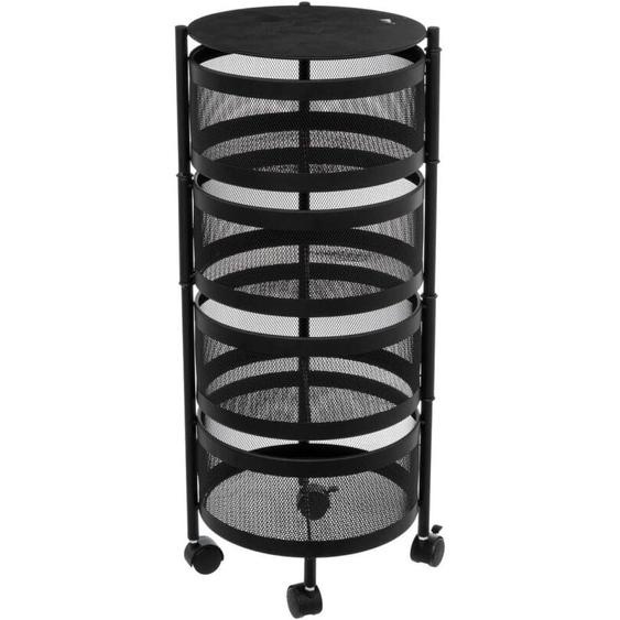 Resserre 4 paniers rotatifs sur roues en acier noir H 75 cm x D 30 cm Etagère de rangement cuisine, salle de bain, bureau... - Livraison gratuite