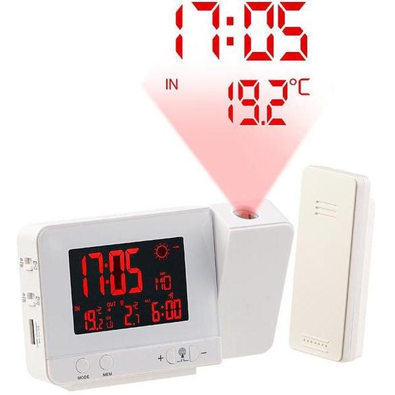 Réveil à projection et station météo sans fil 2 en 1 - Blanc