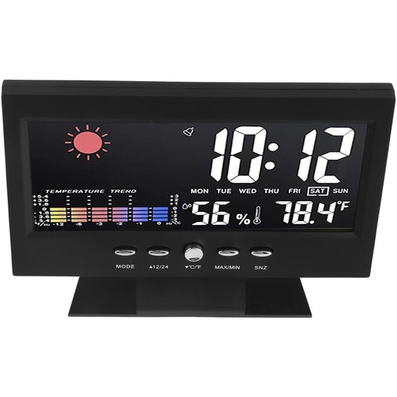 Réveil avec prévisions météorologiques, affichage LED de la température, ABS, couleur noire
