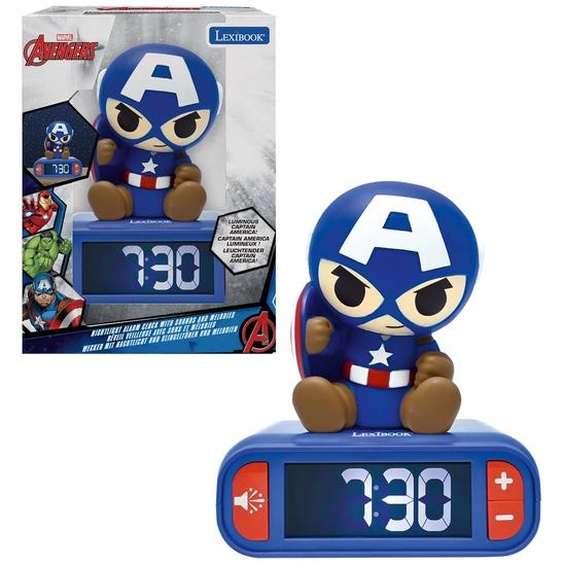 Réveil Avec Veilleuse Captain America En 3d Bleu