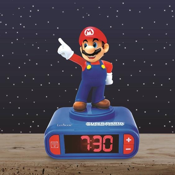 Réveil Avec Veilleuse Super Mario 3d - Choix 6 Alarmes, 6 Effets Sonores Bleu