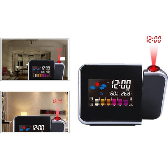 Réveil électronique multifonctionnel à écran LCD couleur Projection de la météo