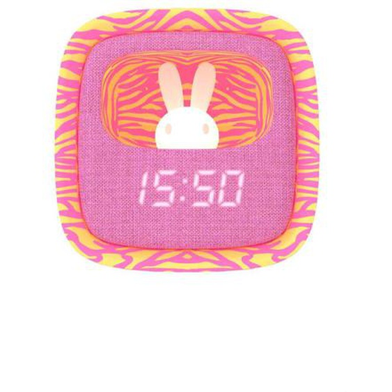 Réveil Et Veilleuse Pour Enfant Billy Clock - Motif Lapin, Face Avant Tissu Pink Zebra
