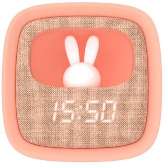 Réveil Et Veilleuse Pour Enfant Billy Clock - Motif Lapin, Face Avant Tissu Rose