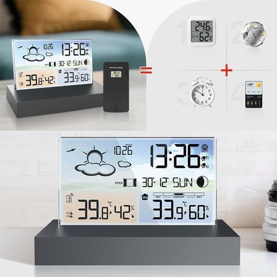 Réveil numérique Station météo sans fil Avec écran couleur Thermomètre Intérieur-Sensor extérieur