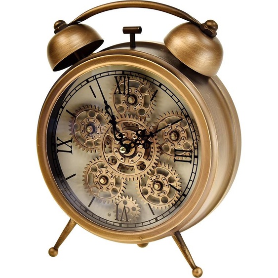 Réveil vintage steampunk avec chiffres romains, horloge de table aspect bronze 23x8x29,5cm