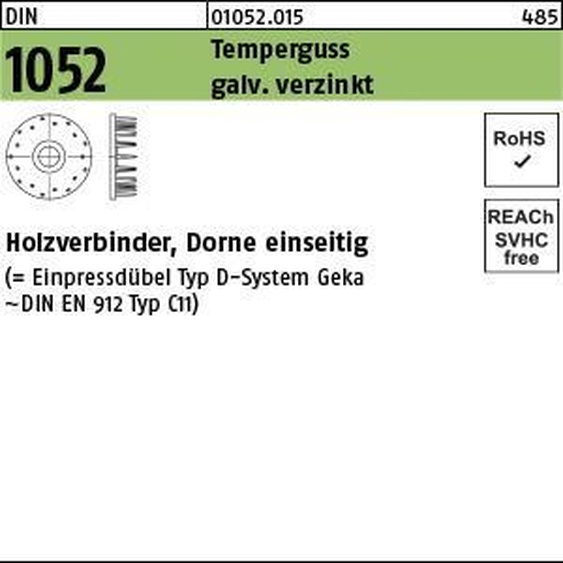 Reyher DIN 1052 Raccords pour bois Temperg type D, gal Zn, un., 95 ÜH gal Zn S