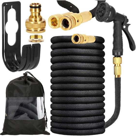 Aiducho Tuyau dArrosage Flexible,Crochet de tuyau, 8 fonctions,2 raccords de 3/4, Tuyau Flexible pour Arrosage des Plantes,Lavage de Voiture,
