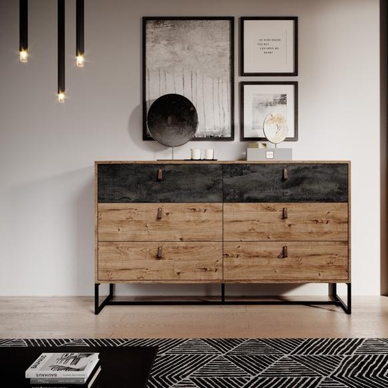 Ribbeck Chêne/Pierre noire 154 Cm Commode - 6 tiroirs, Design contemporain