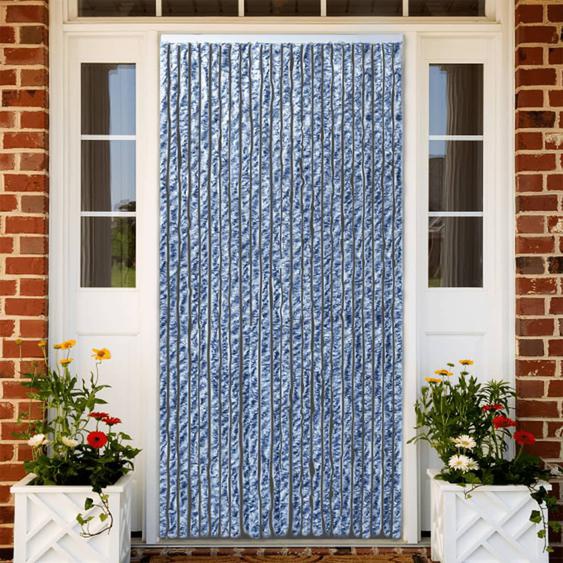 Rideau anti-mouches bleu et blanc 100x200 cm chenille
