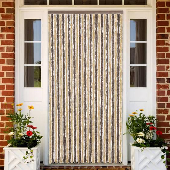 Rideau anti-mouches marron foncé et beige 118x220 cm chenille