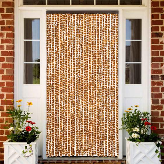 Rideau anti-mouches ocre et blanc 118x220 cm chenille