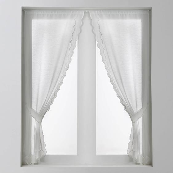Rideau broderie Cornely finition passe-tringle embrasse assortie - la paire - Rideaux : Largeur 60 X Hauteur 220cm - Blanc - Colombine