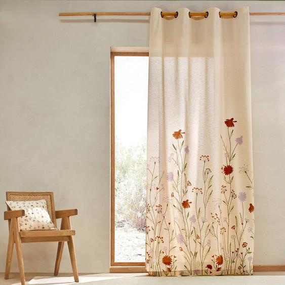 Rideau Coton Lin Base Fleurie -