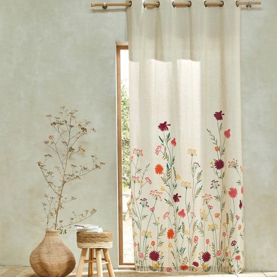 Rideau Coton Lin Base Fleurie -