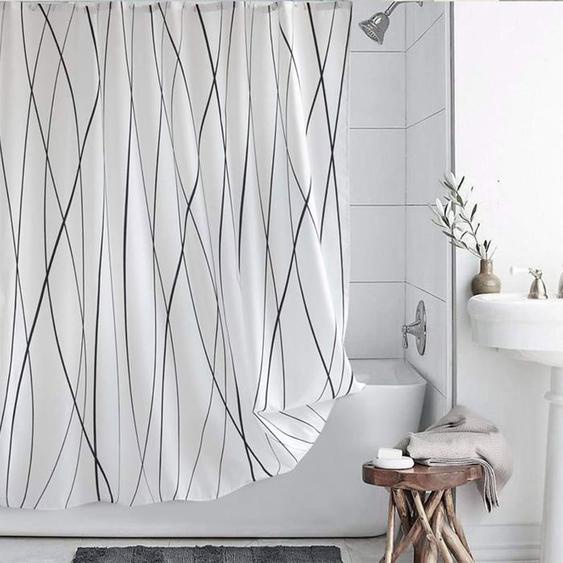 Rideau de douche, 72 x 72 pouces, tissu polyester résistant à leau, lavable en machine avec 12 crochets pour salle de bain - Noir