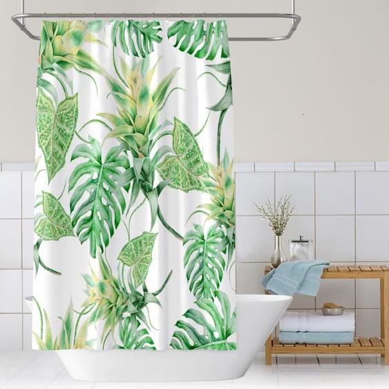 Rideau de douche Aquarelle feuilles et Bromelia anneaux inclus 3D effect imperméable 180 x 200 cm