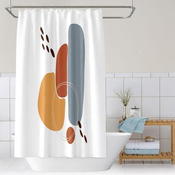 Rideau de douche Art géométrique abstrait anneaux inclus 3D effect imperméable 180 x 200 cm