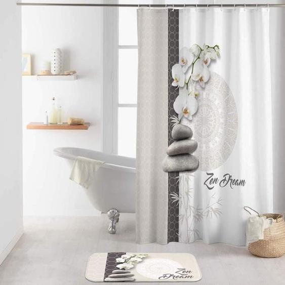 Rideau de douche - DOUCEUR DINTERIEUR - OrchiZen - 200 x 180 cm - Polyester - Blanc et Beige