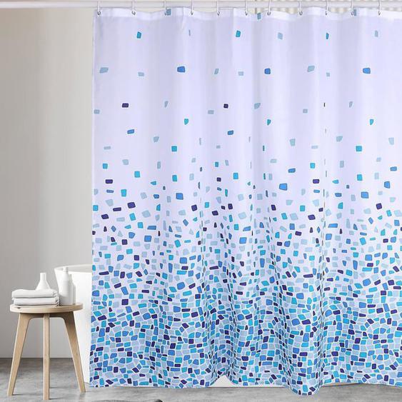 Rideau de douche bleu mosaïque anti-moisissure, résistant à la moisissure | Taille 180x180 cm | 100% polyester (bleu mosaïque)