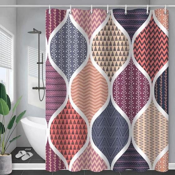 Rideau de douche Boho géométrique anneaux inclus 3D effect imperméable 180 x 200 cm