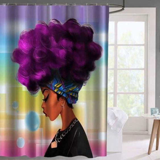 Rideau de Douche de salle de bain 200x180cm Anti-moisissures Lavable Femme Africaine imprimé 3D Rideaux Tissu Polyester imperméable