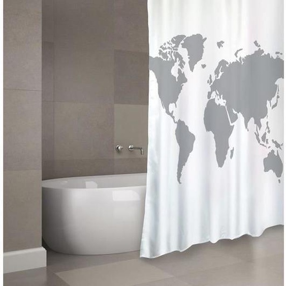 Rideau de douche en polyester 180x200cm - MSV - The World - Anti-moisissure - Design moderne