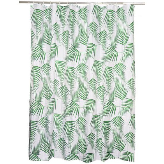 Rideau de douche en polyester blanc et feuilles vertes 180x200cm