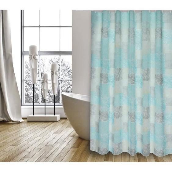 Rideau de douche en polyester MSV Premium Huellas - Bleu - Anti-moisissure - 180x200cm